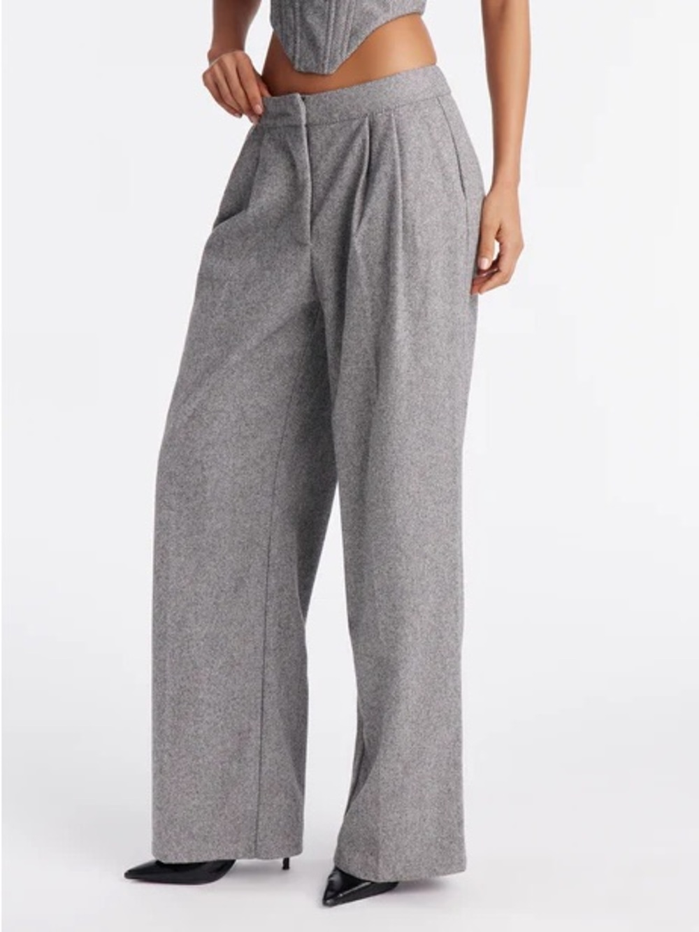 Timeless Chic Herringbone Pleated Trouser Pants M Tall